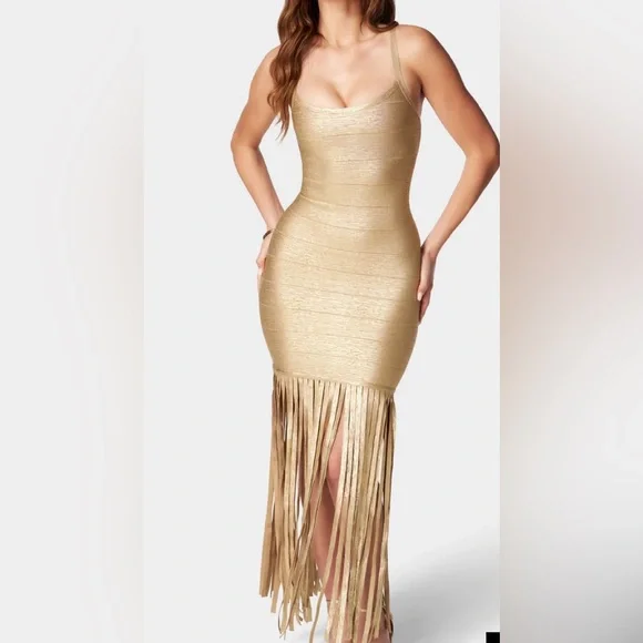 bebe | Dresses | Bebe Fringe Foiled Bandage Dress | Poshmark